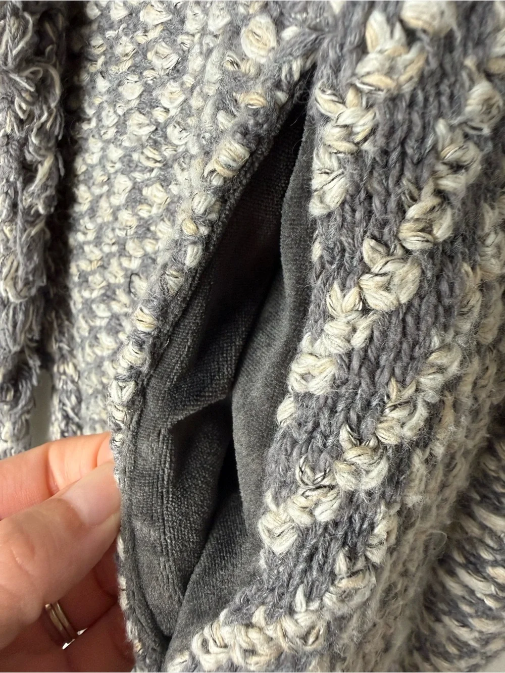 Angel Of The North Gray and Cream Fringe Knit Cardigan